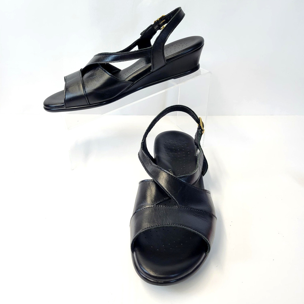 SAS Sandal Shoes Womens Size 9 Black Leather Slingback Wedge Tripad Comfort